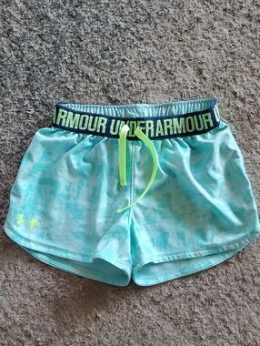 Under Armour Girl's Aqua Performance Shorts with Neon Drawstring